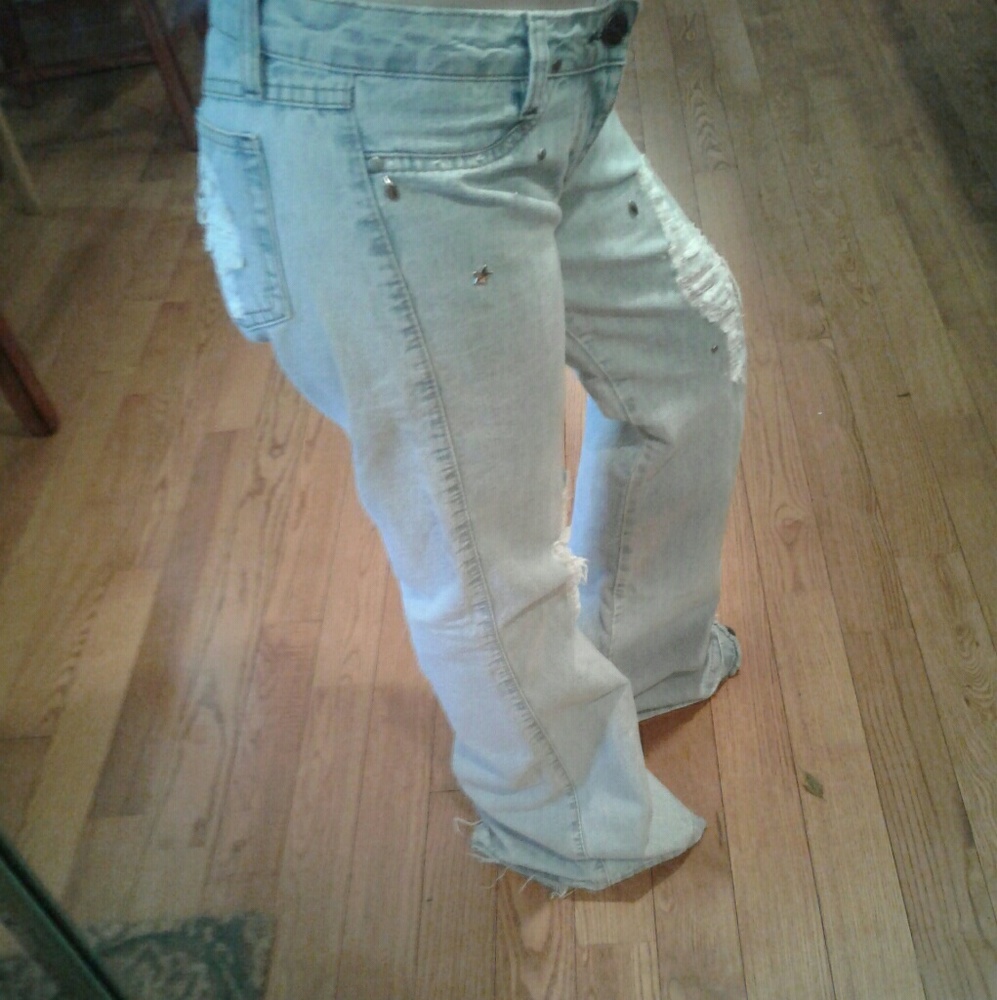 Brazilian Studded Jeans Distressed Sz 6 LONG